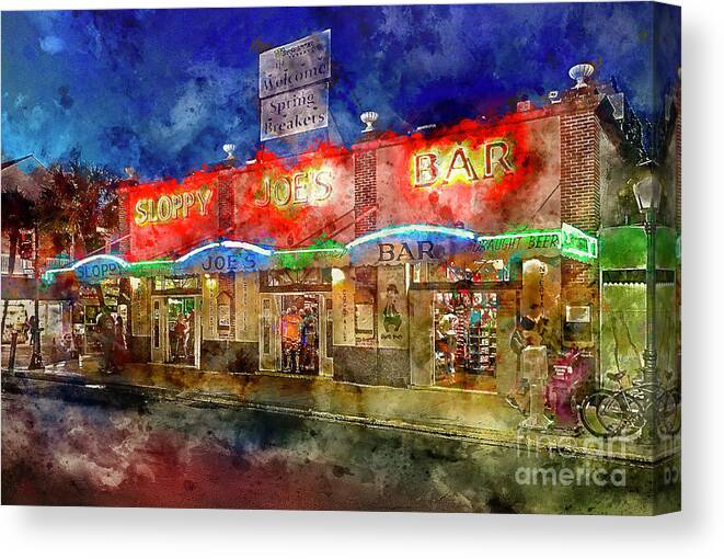 Sloppy Joes Canvas Print featuring the painting Sloppy Joes Key West by Jon Neidert