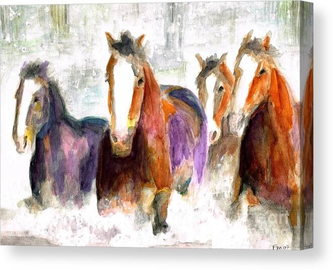 Horses Canvas Print featuring the painting Snow Horses by Frances Marino