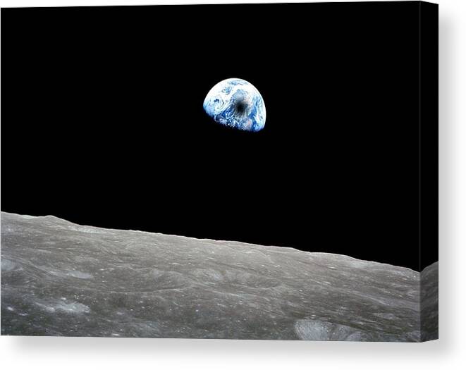 Sun Canvas Print featuring the painting Solar Eclipse viewed from the moon surface by Celestial Images