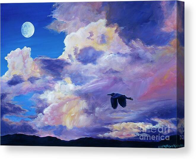 Sunset Canvas Print featuring the painting Solo Flight by Elisabeth Sullivan