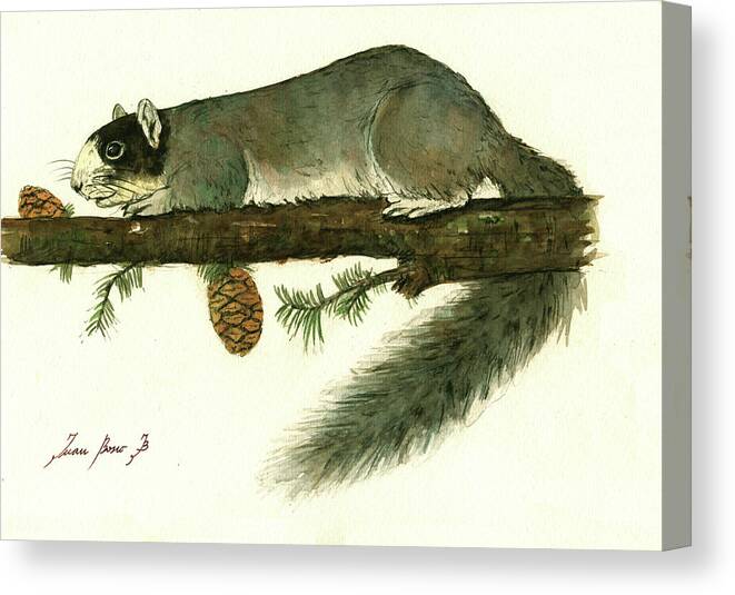 Squirrel Canvas Print featuring the painting Southern fox squirrel by Juan Bosco