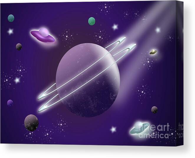 Spaceship Canvas Print featuring the digital art Planets and Galaxies Space Travel by Barefoot Bodeez Art