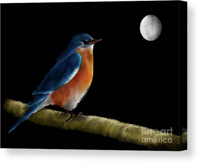 Bluebird Canvas Print featuring the digital art Spellbound By The Light Of The Silvery Moon by Lois Bryan