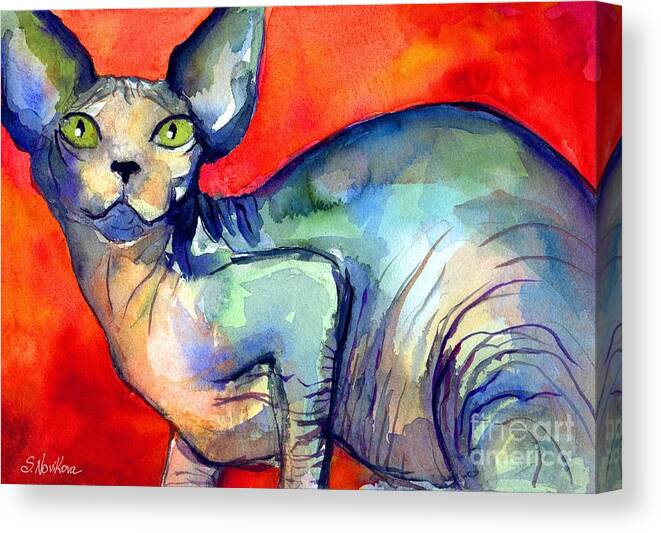 Sphynx Cat Painting Canvas Print featuring the painting Sphynx Cat 6 painting by Svetlana Novikova