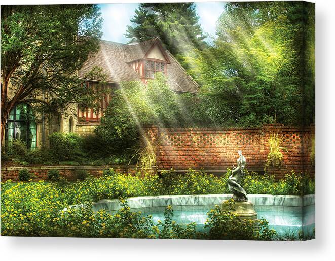 Savad Canvas Print featuring the photograph Spring - Garden - The pool of hopes by Mike Savad