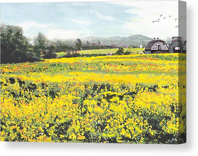 Fine Art Canvas Print featuring the painting Spring Colors Yellow Mustard Fields Maryland Landscape by G Linsenmayer