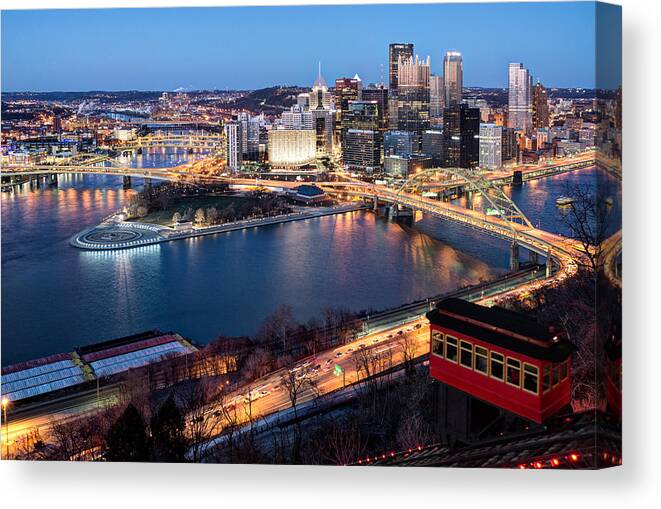 Pittsburgh Skyline Canvas Print featuring the photograph Spring Evening at the Duquesne Incline by Matt Hammerstein