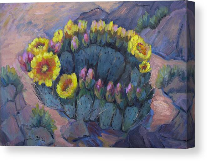 Cactus Canvas Print featuring the painting Spring Prickly Pear Cactus by Diane McClary