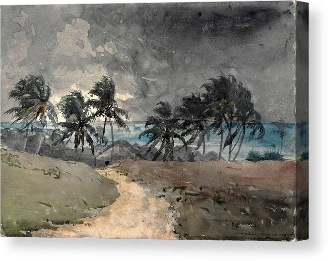 Winslow Homer Canvas Print featuring the drawing Storm. Bahamas by Winslow Homer