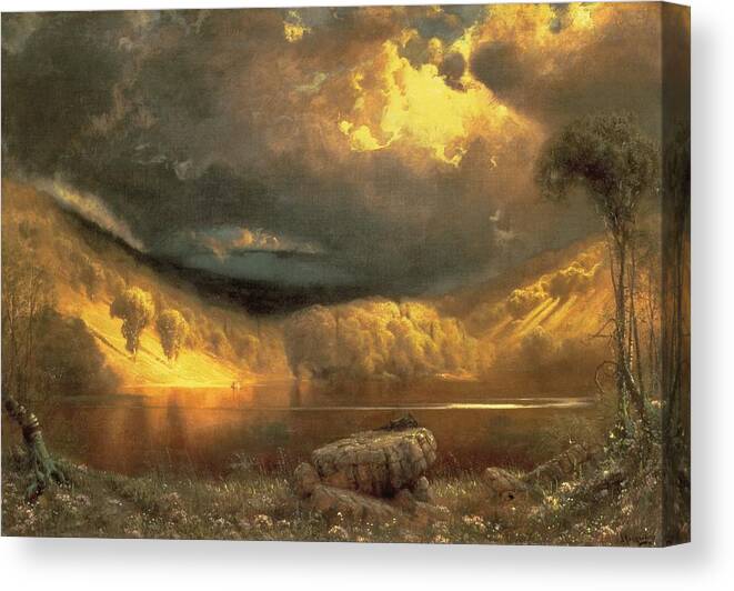 American Landscape; Clouds; Evening; Sunlight; Sunset; California Canvas Print featuring the painting Stormy Skies above Echo Lake White Mountains by Fairman California