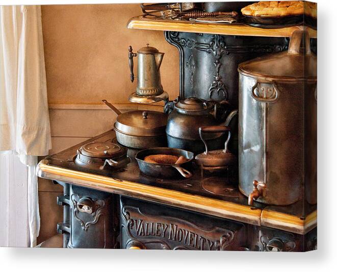 Kitchen Canvas Print featuring the photograph Stove - Breakfast at my Great Grandmothers by Mike Savad