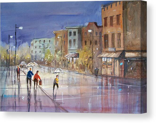 Watercolor Canvas Print featuring the painting Summer Showers in Green Bay by Ryan Radke