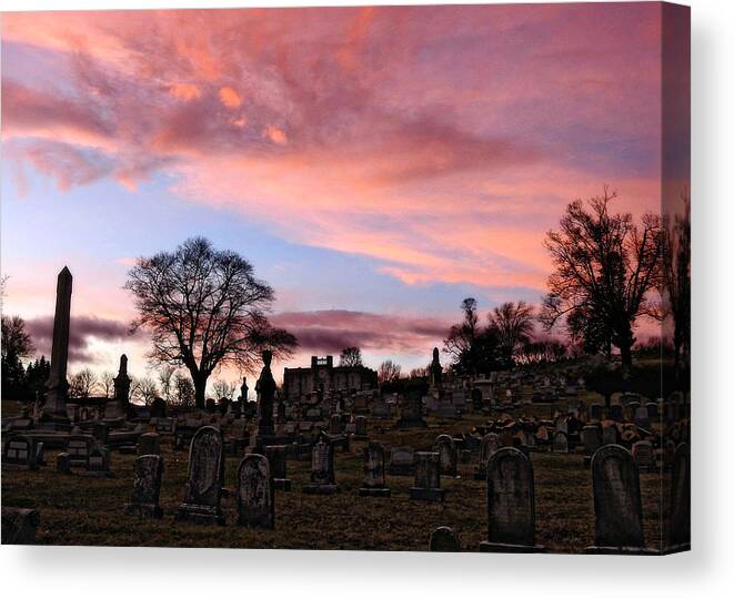 Sunset Graveyard Canvas Print featuring the photograph Sunset Graveyard by Dark Whimsy