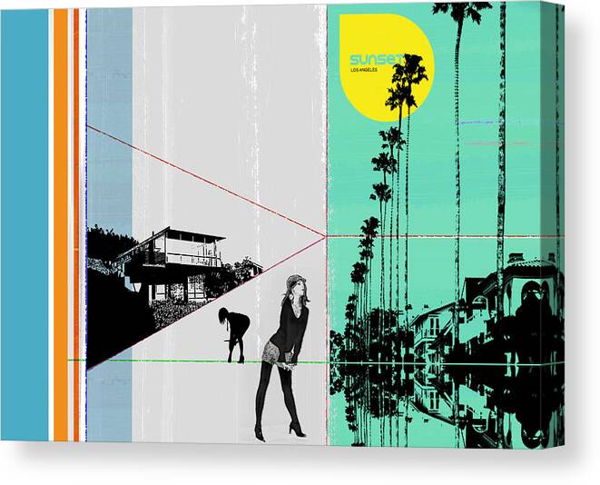 Los Angeles Canvas Print featuring the photograph Sunset in LA by Naxart Studio