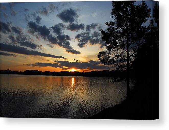 Sunset Canvas Print featuring the photograph Sunset on Lake Quannapowitt by AnnaJanessa PhotoArt