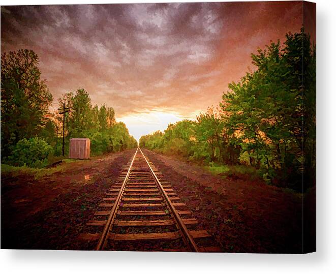 Railroad Tracks Canvas Print featuring the photograph Sunset on the Paducah and Louisville Railway by Jim Pearson