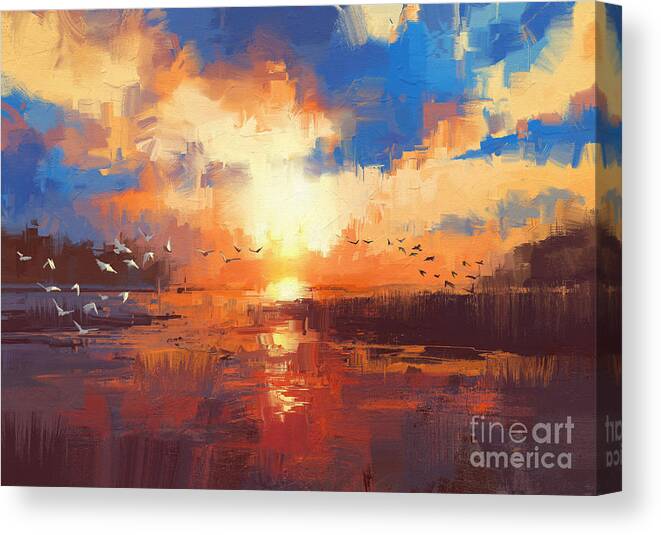 Art Canvas Print featuring the painting Sunset by Tithi Luadthong