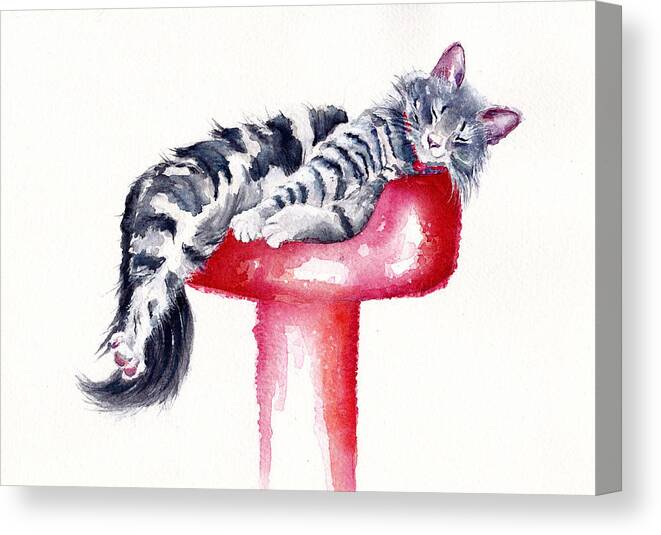 Cats Canvas Print featuring the painting Sweet Dreams - Sleeping Cat by Debra Hall