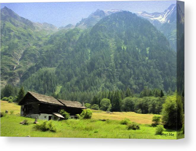 Switzerland Canvas Print featuring the painting Swiss Mountain Home by Jeffrey Kolker