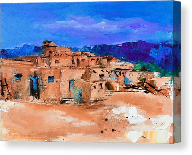Taos Canvas Print featuring the painting Taos Pueblo Village by Elise Palmigiani
