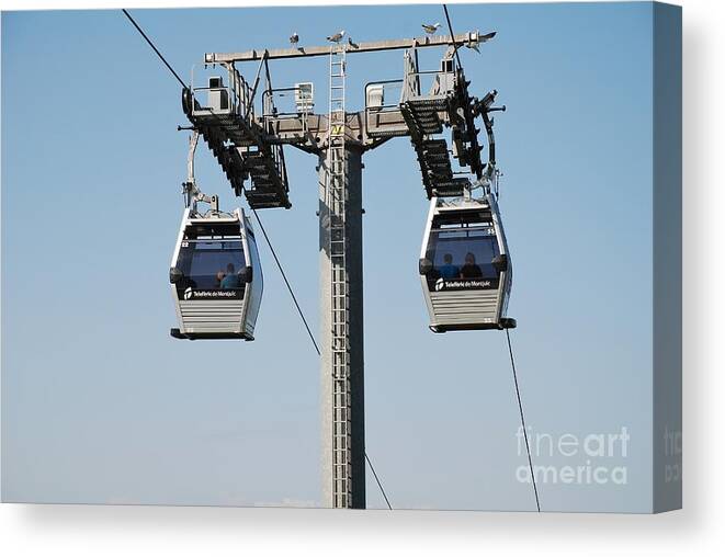 Teleferic Canvas Print featuring the photograph Teleferic cable cars in Barcelona by David Fowler