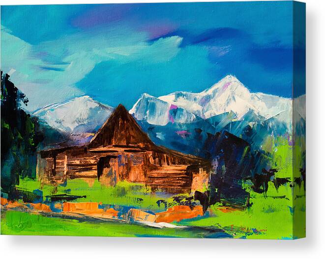 Barn Canvas Print featuring the painting Teton Barn by Elise Palmigiani