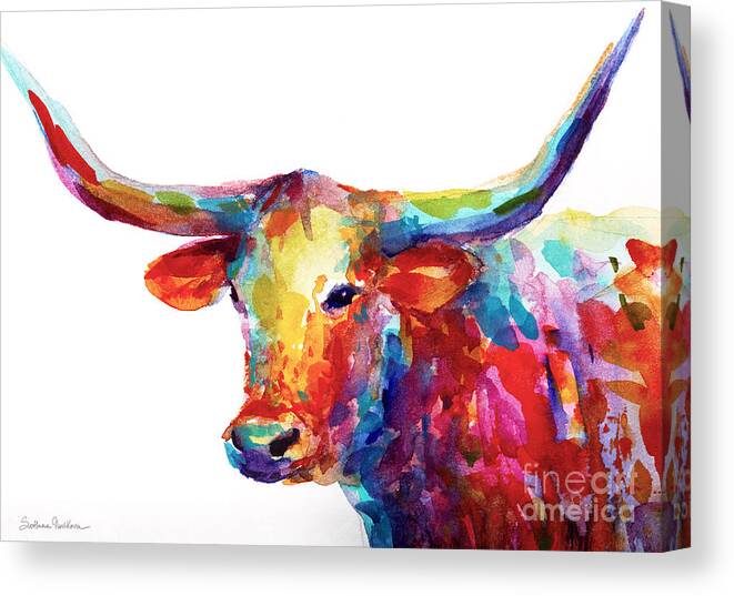 Long Horn Canvas Print featuring the painting Texas Longhorn art by Svetlana Novikova