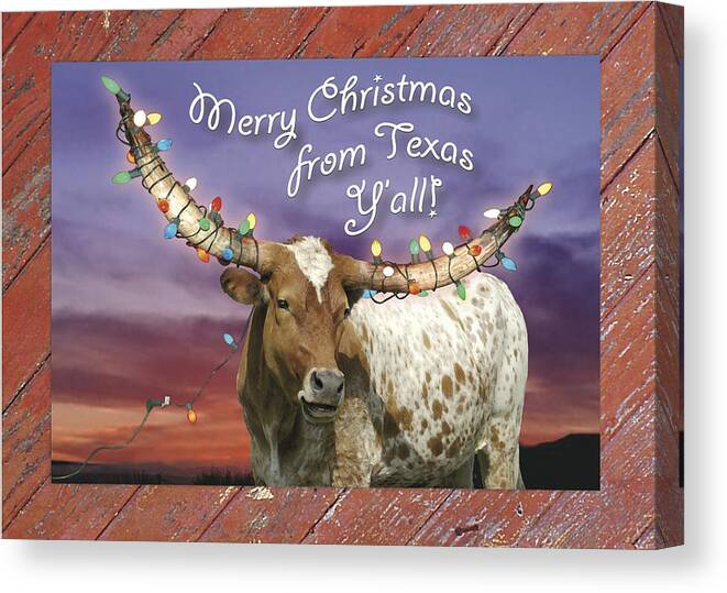 Texas Canvas Print featuring the photograph Texas Longhorn Christmas Card by Robert Anschutz