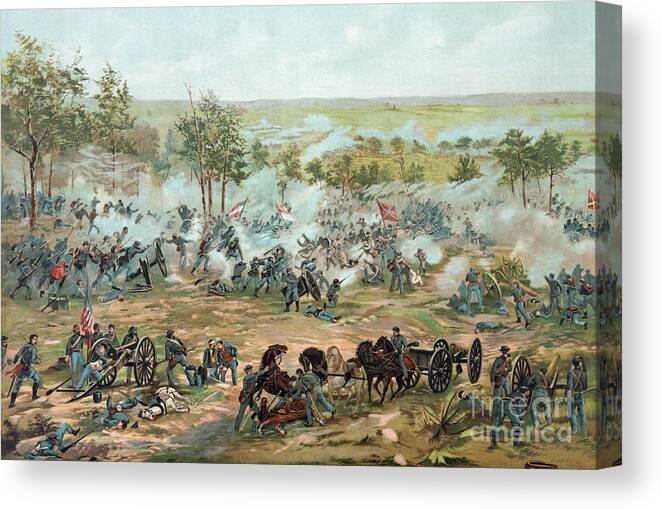 The Battle Of Gettysburg Canvas Print featuring the drawing The Battle of Gettysburg by Paul Dominique Philippoteaux