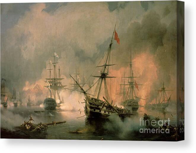 The Canvas Print featuring the painting The Battle of Navarino by Ivan Konstantinovich Aivazovsky