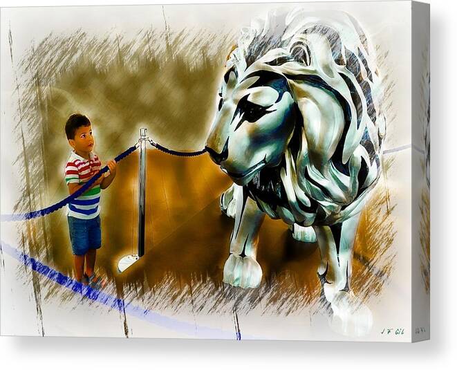 Animals Canvas Print featuring the photograph The Boy And The Lion 15 by Jean Francois Gil