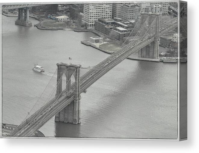 Brooklyn Bridge Canvas Print featuring the photograph The Brooklyn Bridge From Above by Dyle Warren