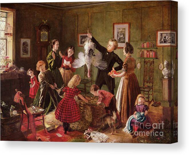 The Canvas Print featuring the painting The Christmas Hamper by Robert Braithwaite Martineau