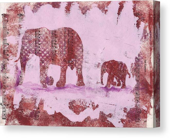 Elephant Canvas Print featuring the mixed media The Elephant March by Ruth Kamenev
