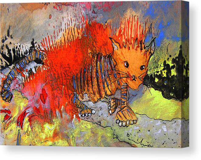 Firecat Canvas Print featuring the painting The Firecat by Miki De Goodaboom