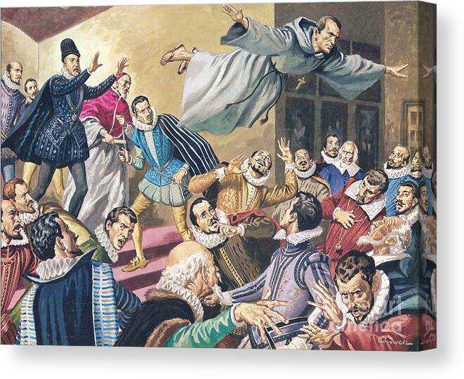 Flight Canvas Print featuring the painting The Flight of Father Dominic by English School