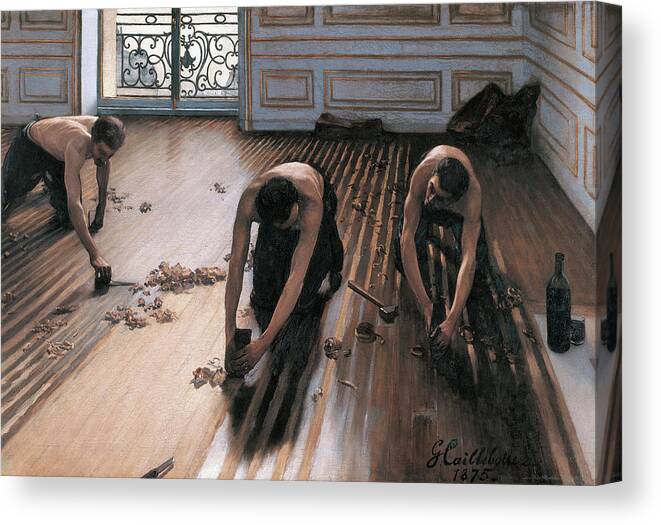 Floor Scrapers Canvas Print featuring the painting The Floor Scrapers #6 by Gustave Caillebotte