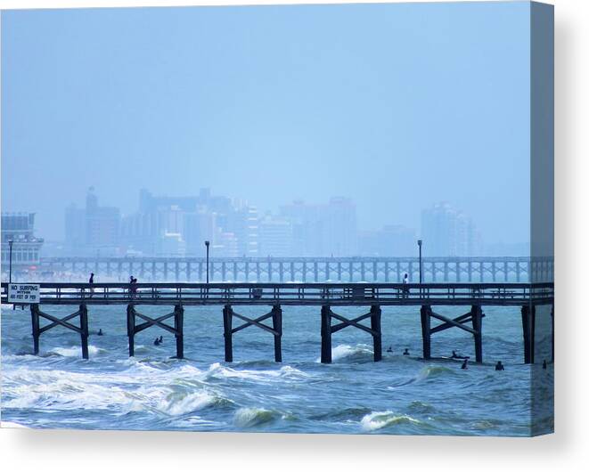 Pier Canvas Print featuring the photograph The Fog and Swirling Waters by Cathy Harper