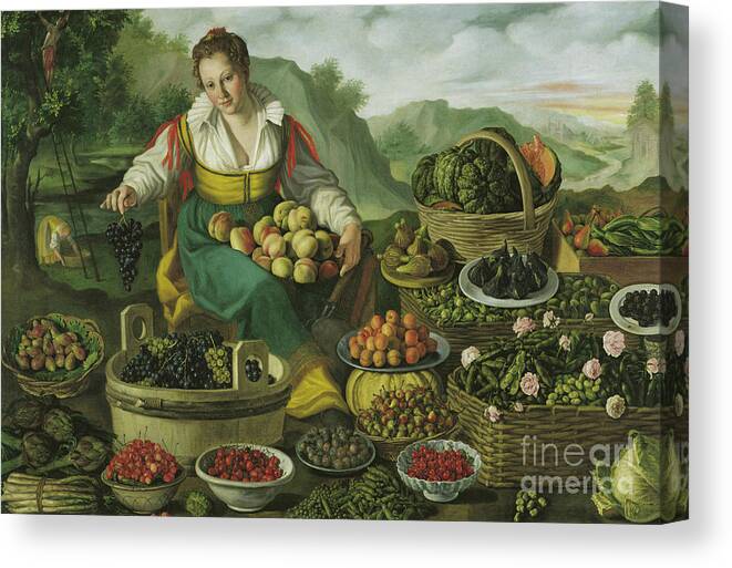 Fruit Canvas Print featuring the painting The Fruit Seller by Vincenzo Campi