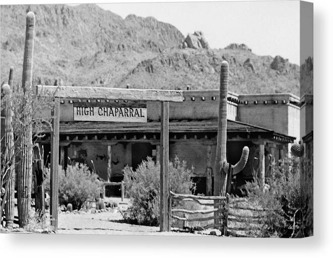 The High Chaparral Set With Sign Old Tucson Arizona 1969-2016 Canvas Print featuring the photograph The High Chaparral set with sign Old Tucson Arizona 1969-2016 by David Lee Guss