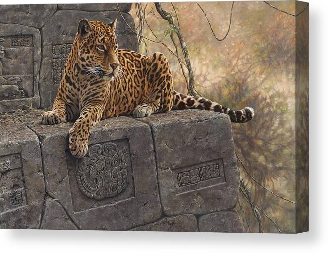 Jaguar Canvas Print featuring the painting The Jaguar King by Alan M Hunt