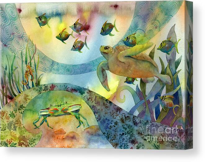 Seaturtle Canvas Print featuring the painting The Journey Begins by Amy Kirkpatrick
