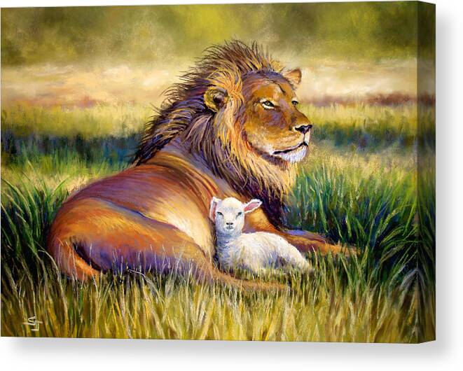 Lion And The Lamb Canvas Print featuring the pastel The Kingdom of Heaven by Susan Jenkins