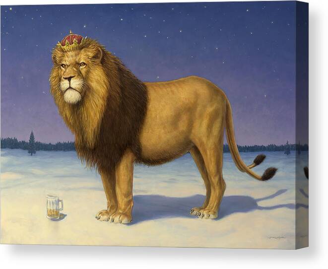 Lion Canvas Print featuring the painting The King's Beer by James W Johnson