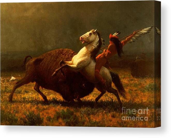 Albert Bierstadt Canvas Print featuring the painting The Last of the Buffalo by Albert Bierstadt