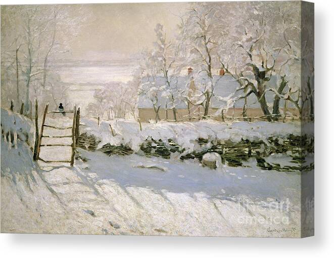 The Canvas Print featuring the painting The Magpie by Claude Monet