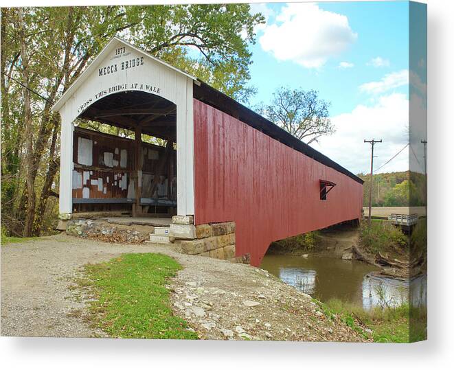 Covered Bridge Canvas Print featuring the photograph The Mecca Covered Bridge by Harold Rau