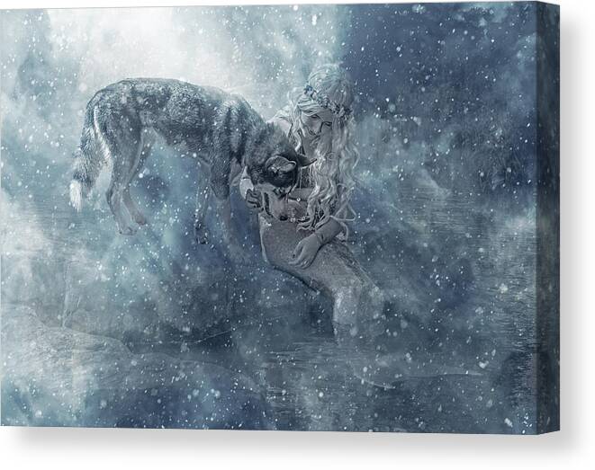 Mermaid Canvas Print featuring the photograph The Mermaid and the Husky by Wade Aiken
