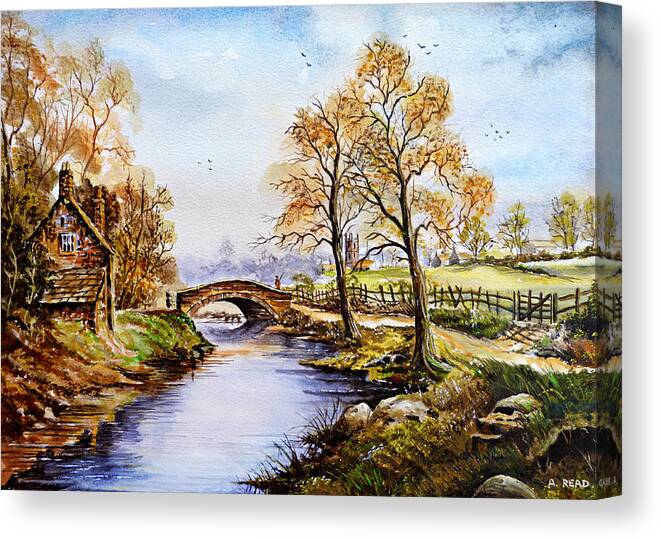 Mill Path Canvas Print featuring the painting The Old Mill Path edit 1 by Andrew Read