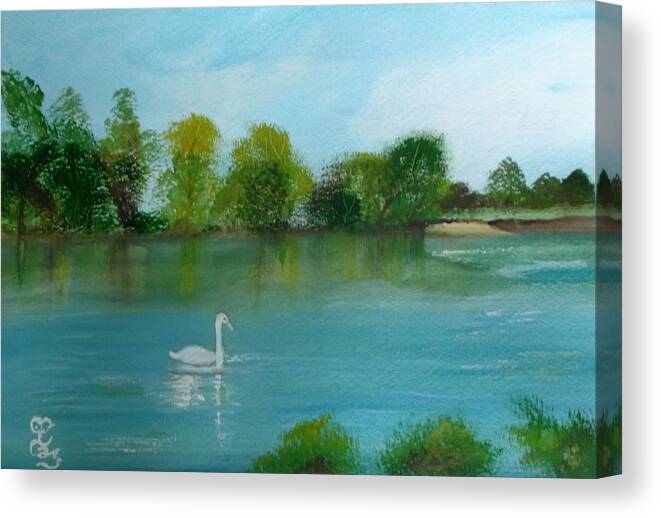 Landscape Canvas Print featuring the painting The River Thames at Shepperton by Carole Robins